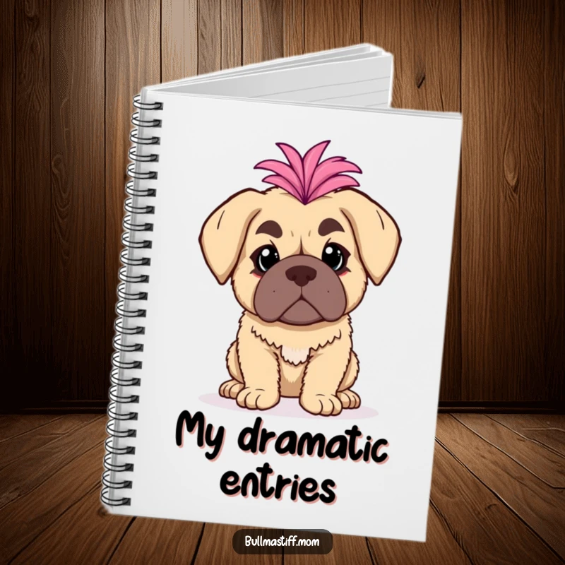 Funny Bullmastiff Notebook: A bullmastiff with a fluffy boa poses dramatically, ready for your notes.