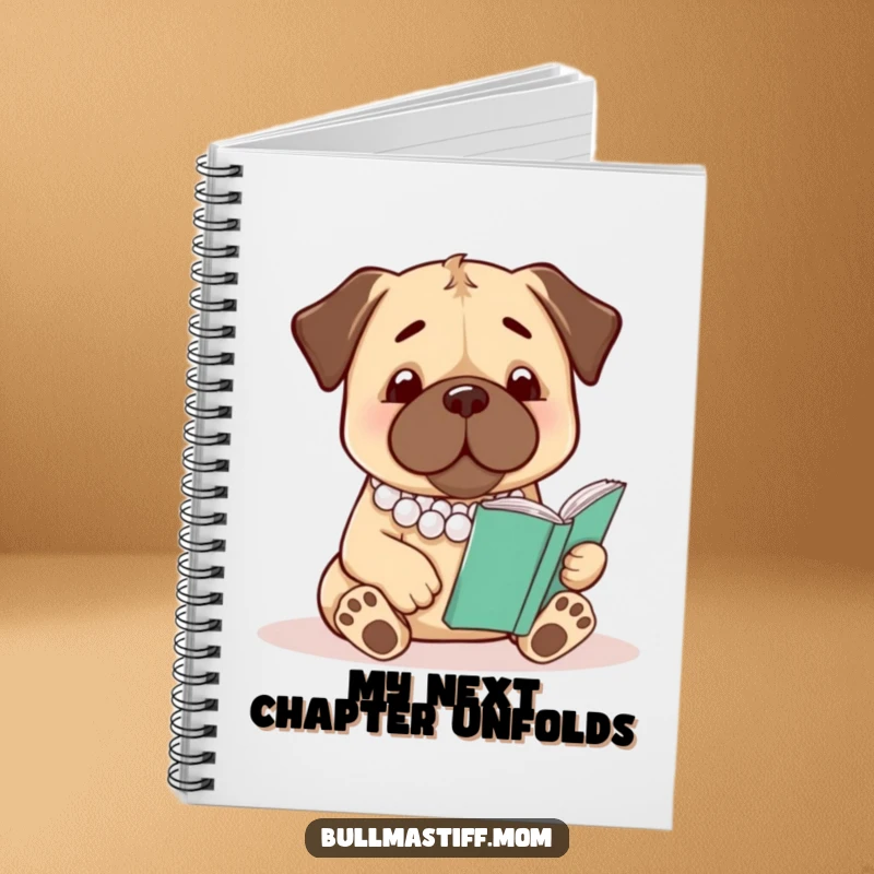 Funny Bullmastiff Notebook: A bullmastiff wearing pearls reads, ready for your notes and ideas.