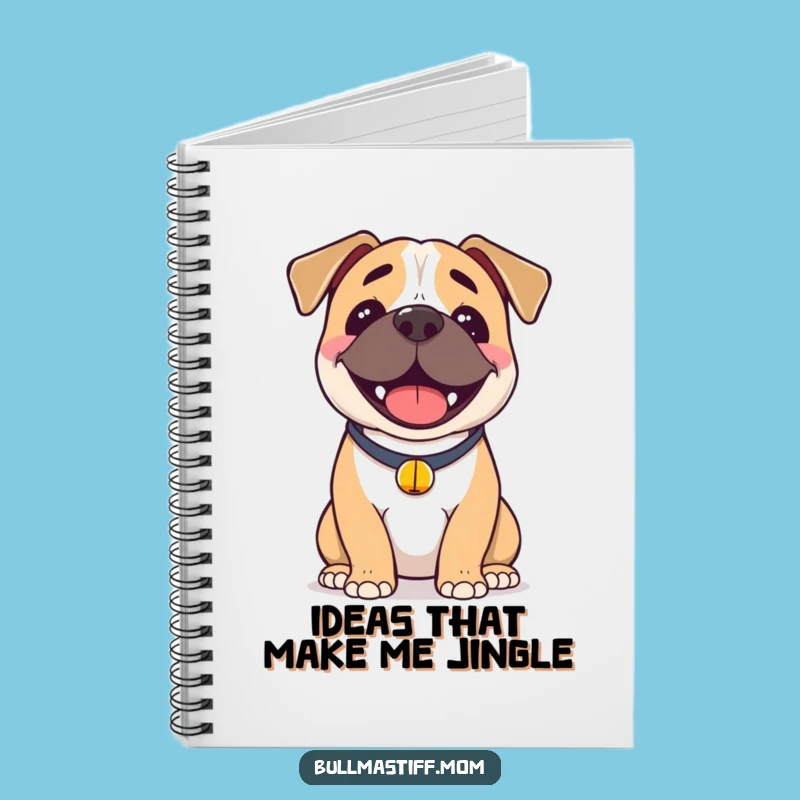 Funny Happy Bullmastiff Notebook: Joyful Dog with Bell, Journal Funny Gift