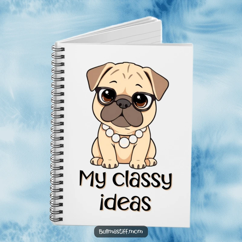 Funny Bullmastiff notebook showing a dog with a pearl necklace, perfect for capturing sophisticated ideas.