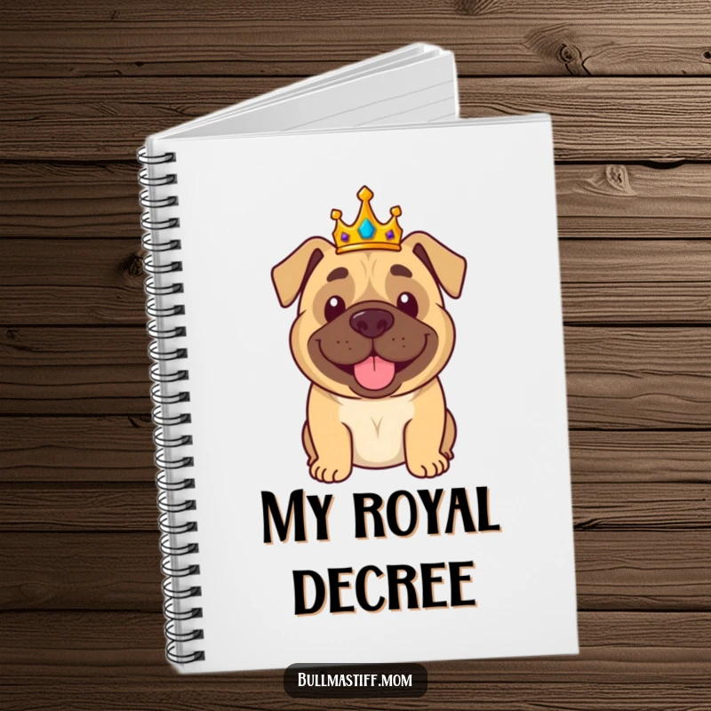 Funny Bullmastiff Notebook: A crowned bullmastiff waves regally, perfect for jotting down royal thoughts.