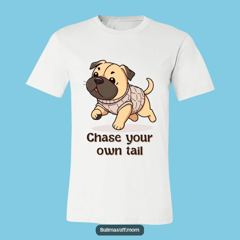 Funny Bullmastiff Sweater Tail Chase T-Shirt, Playful Pup Apparel, Great Gift