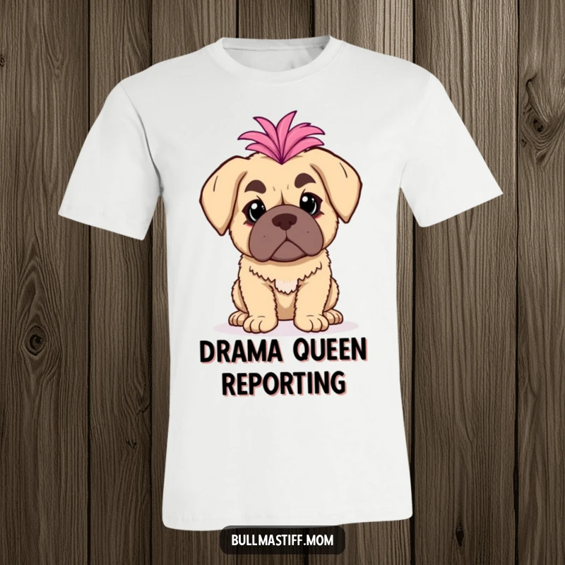Funny Bullmastiff T-Shirt: A bullmastiff poses dramatically wearing a fluffy boa, embodying diva style.