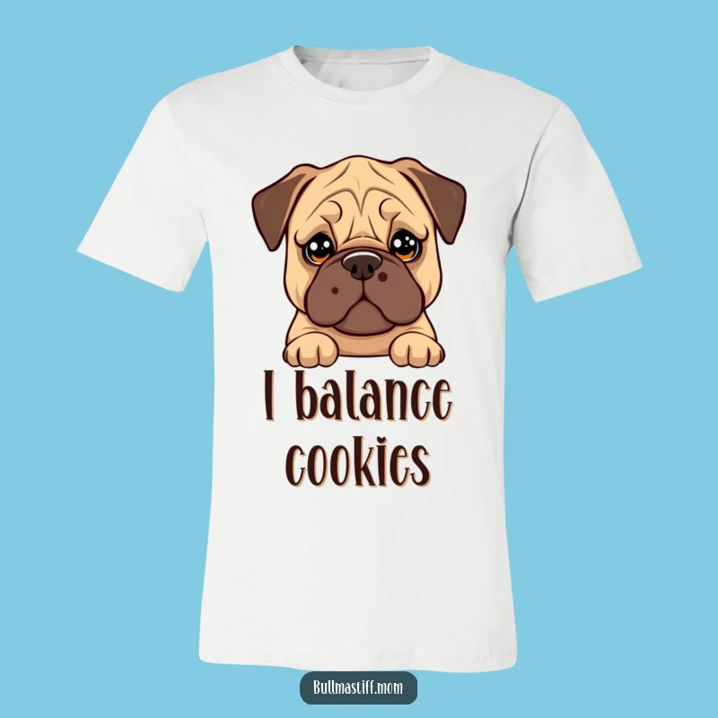 Funny Bullmastiff Cookie Balance T-Shirt: Soulful Eyes, Treat Please!