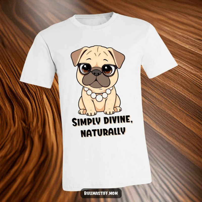 Funny Bullmastiff t-shirt featuring a dog wearing a pearl necklace, looking sophisticated and stylish.