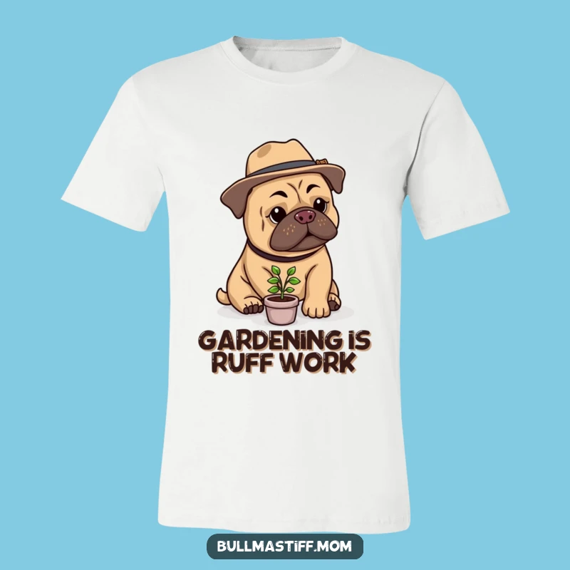 Funny Bullmastiff Gardener T-Shirt: Stylish Hat, Tiny Plant - Hilarious Dog Lover Gift!
