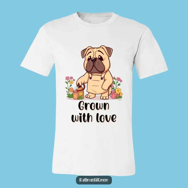 Funny Bullmastiff T-Shirt: Apron-Wearing Gardener Dog, Plant Lover Funny Gift Tee