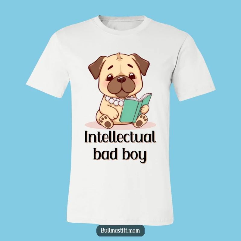 Funny Bullmastiff Reading T-Shirt: Pearl Necklace Pup, Hilarious Novelty Tee Gift