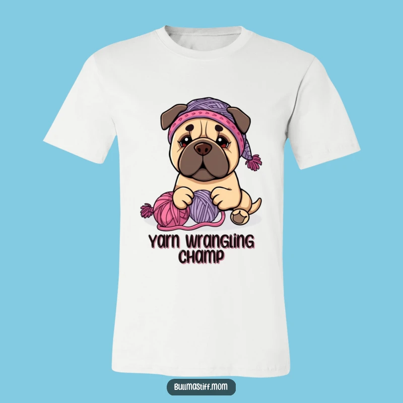 Funny Bullmastiff Knitter T-Shirt - Playful Yarn Dog Design, Great Gift