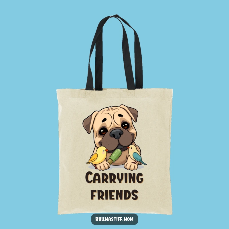 Funny Bullmastiff Bird Tote Bag: Durable Gentle Dog Accessory, Great Funny Gift Idea