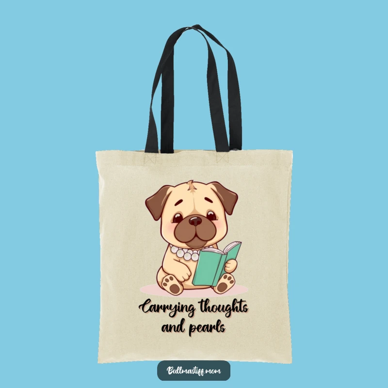 Funny Bullmastiff Tote Bag: Pearl Necklace Reader, Chic & Practical Gift for Bookworms