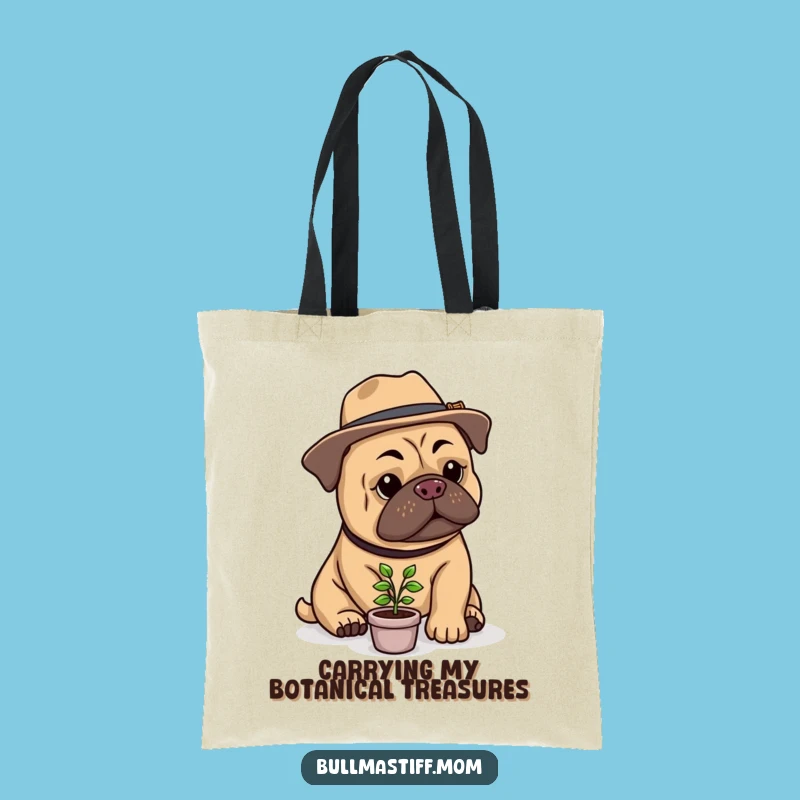 Funny Bullmastiff Gardener Tote Bag: Stylish Hat, Tiny Plant - Eco-Chic Gift!