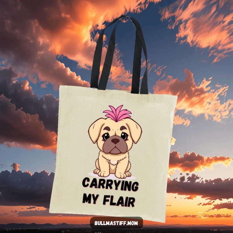 Funny Bullmastiff Tote Bag: A bullmastiff poses dramatically with a fluffy boa, a glamorous accessory.