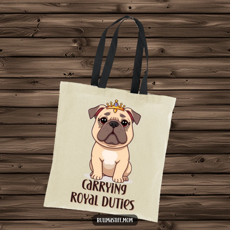 Funny Bullmastiff Tote Bag: A regal Bullmastiff with a tiara, perfect for a humorous and stylish tote.